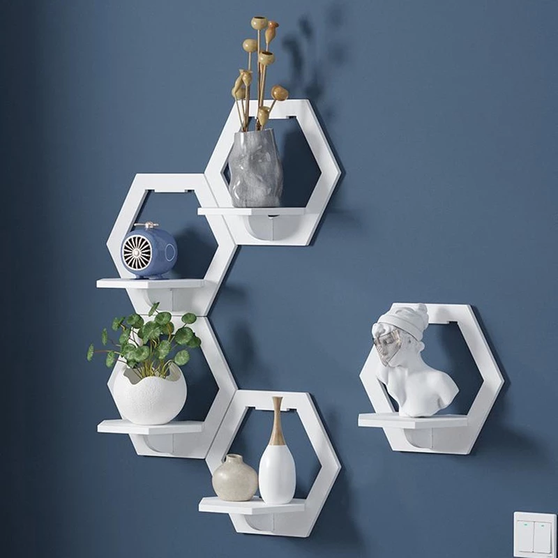 AOS Ins style Wall shelf, flower rack, creative decoration phone display Round Square Hexagon storage/Rak dinding