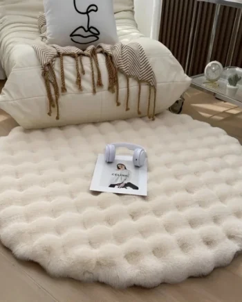 Faux Rabbit Fur Round Rugs Carpet for Bedroom Living Room Ramadan Decoration Floor Mat Bedside Rug
