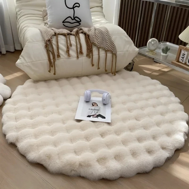 Faux Rabbit Fur Round Rugs Carpet for Bedroom Living Room Ramadan Decoration Floor Mat Bedside Rug