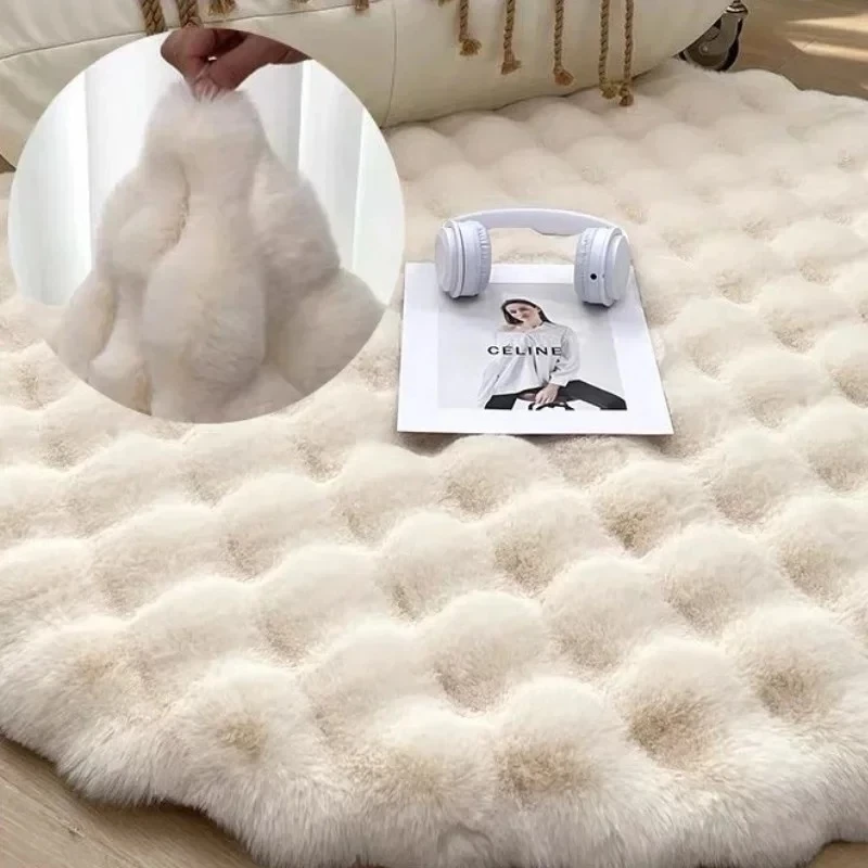 Faux Rabbit Fur Round Rugs Carpet for Bedroom Living Room Ramadan Decoration Floor Mat Bedside Rug