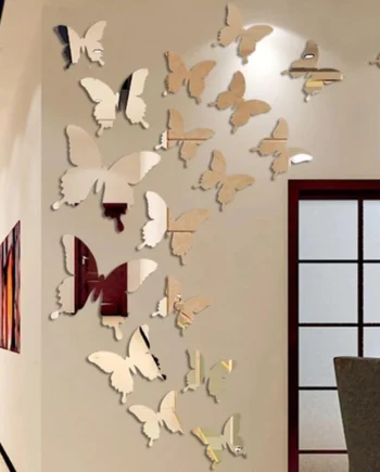 12Pcs/lot 3D Butterfly Mirror Wall Sticker Decal Wall Art Removable Wedding Decoration Kids Room Decoration Sticker