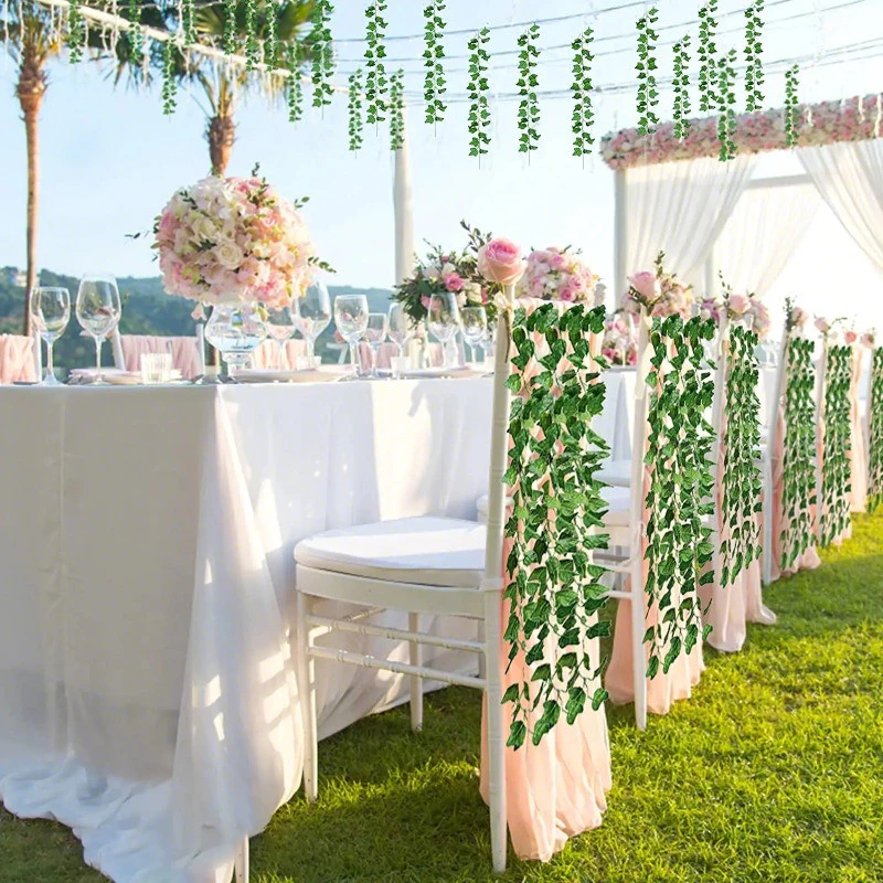 6/12PCS 2.3M Ivy Artificial flower vine Green Leaf Plants Fake Foliage Home Decor Plastic Rattan Garden Wall Wedding