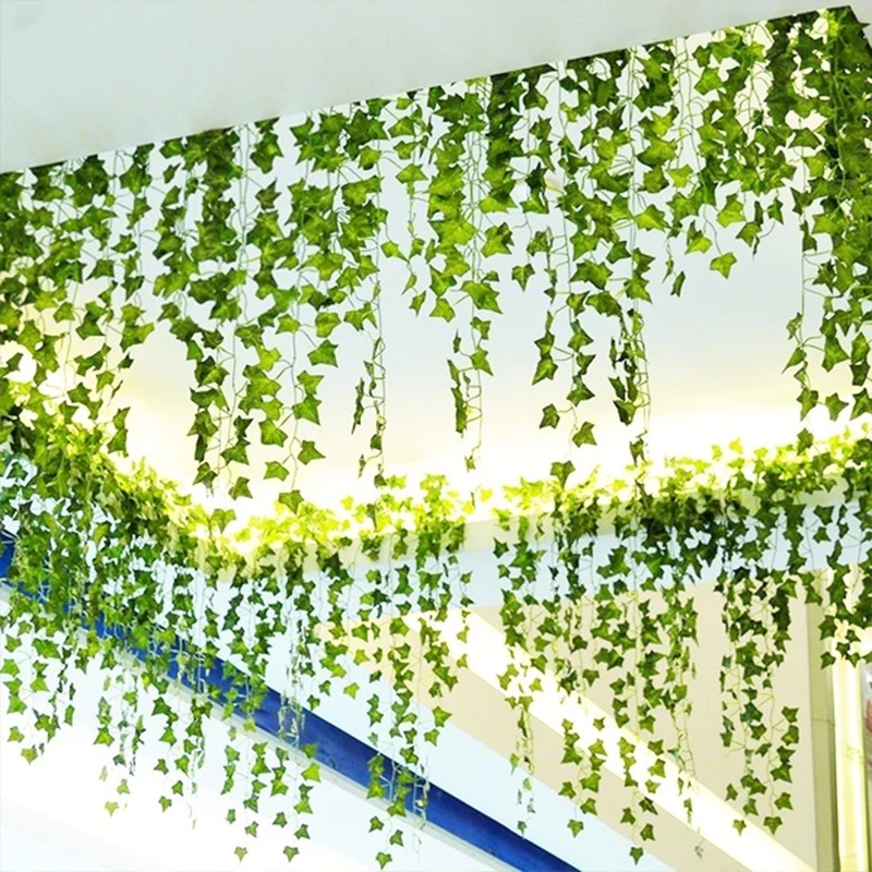 6/12PCS 2.3M Ivy Artificial flower vine Green Leaf Plants Fake Foliage Home Decor Plastic Rattan Garden Wall Wedding