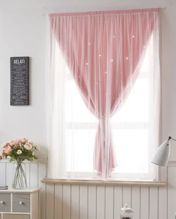 Full Blackout Bedroom Hollow Star Curtain Velcro Adhesive No Perforation Installation langsir